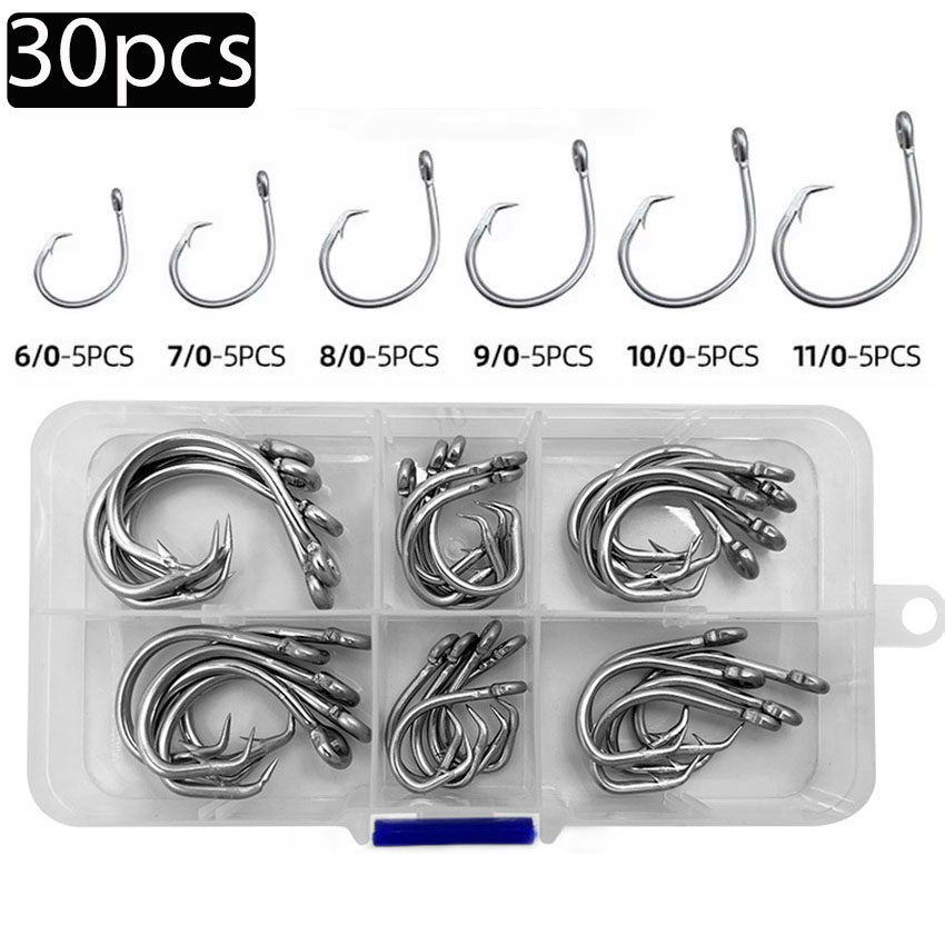 Fishing Hook Circle - 30개/박스 낚시 바늘 스테인리스 스틸 와이드