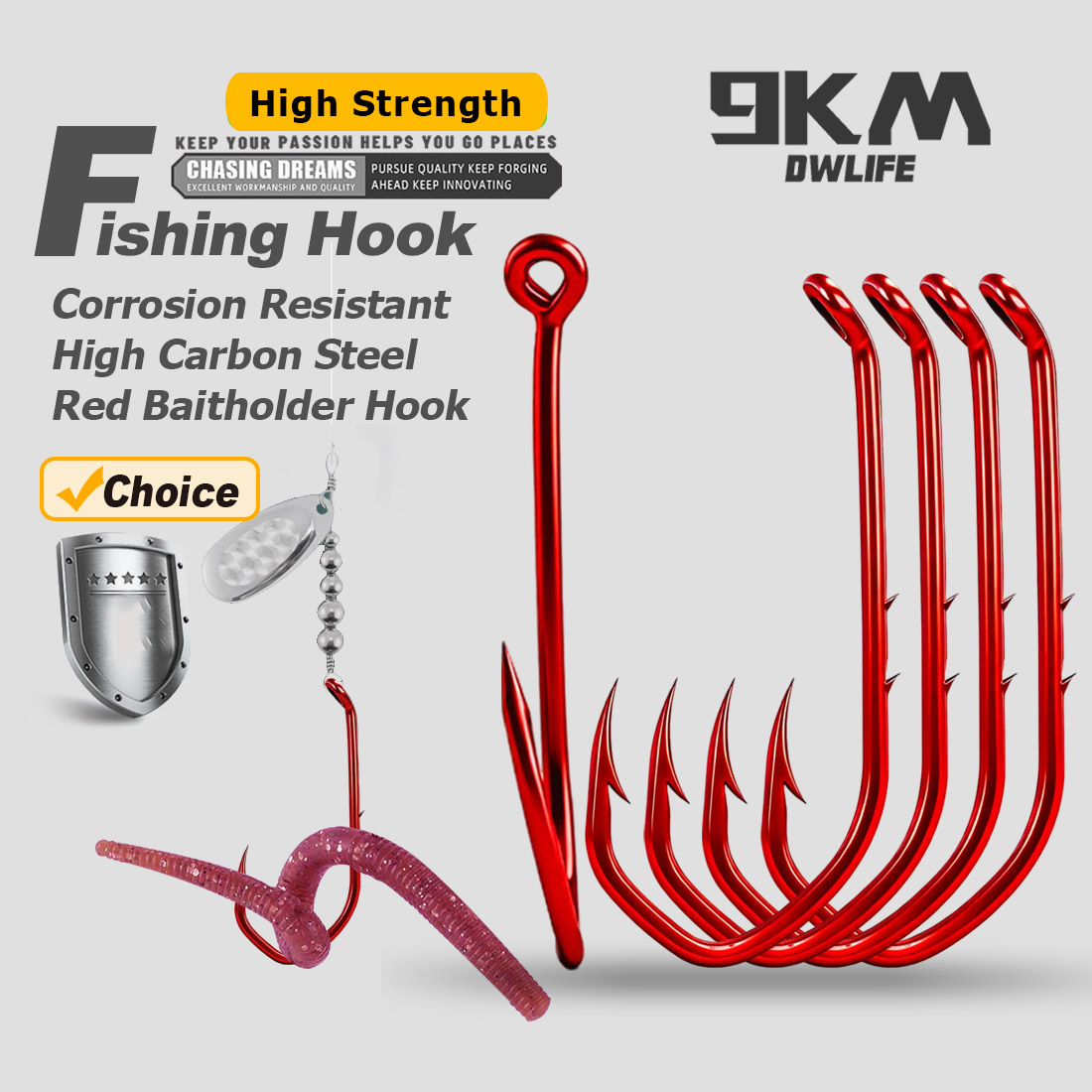 Fishing Hook Circle - 9KM 미끼홀더 훅 50-100개 레드 낚시