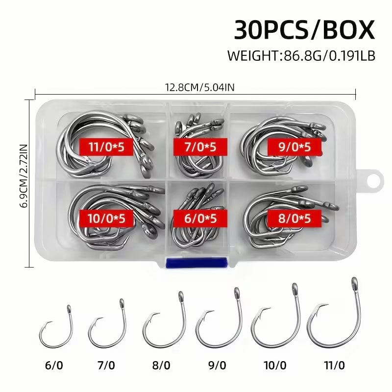 30개/박스 낚시 바늘 스테인리스 스틸 와이드 갭 서클 - Fishing Hook Circle 리뷰 및 가격