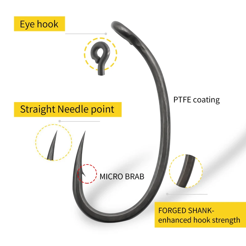 곡선 긴 생크 부리 포인트 PTFE 코팅 잉어 낚시 후 - Fishing Hook Barbless 리뷰 및 가격